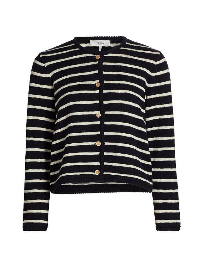 Womens Striped Wool & Cotton Cardigan Product Image