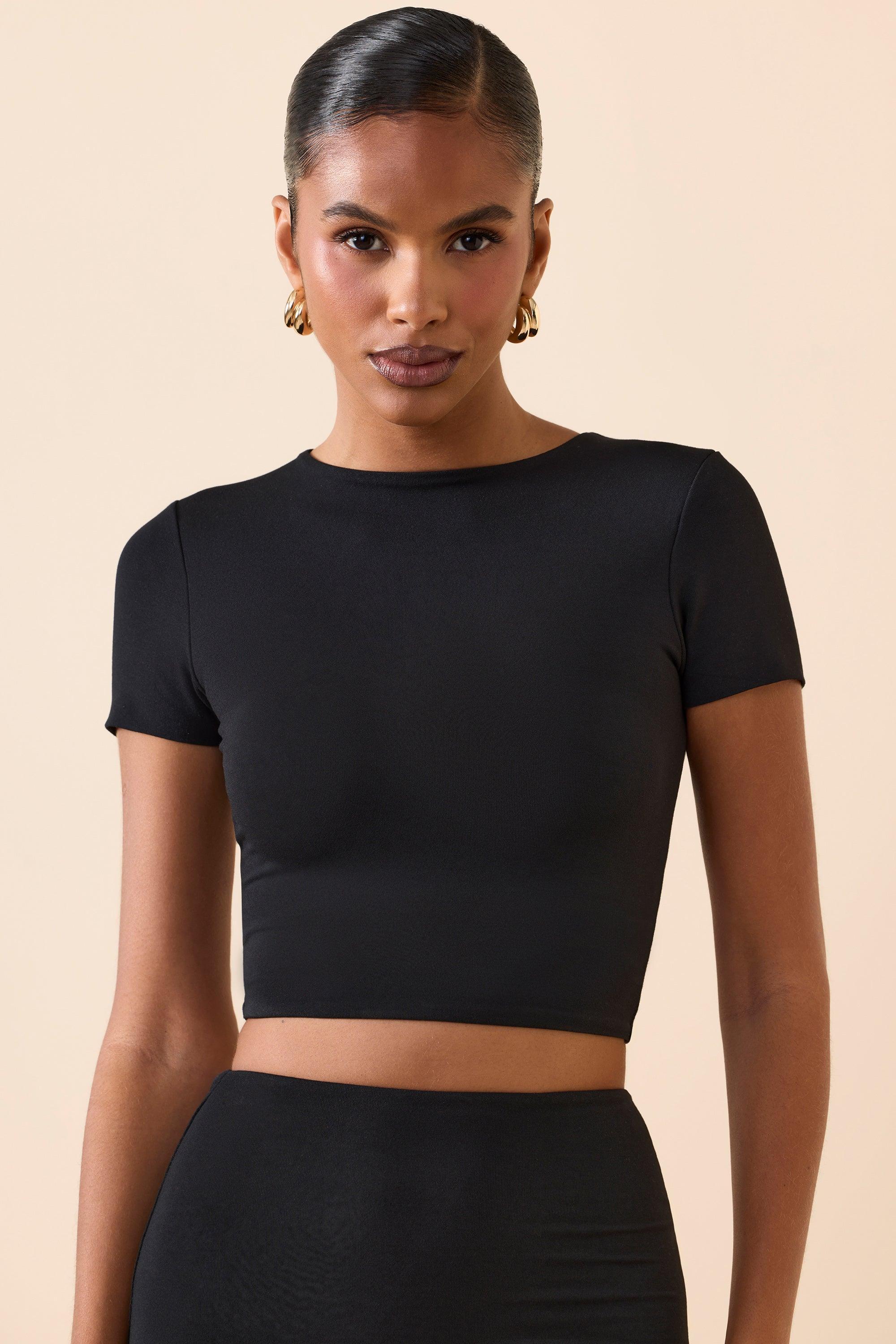 Modal Cap-Sleeve Crop Top in Black product image