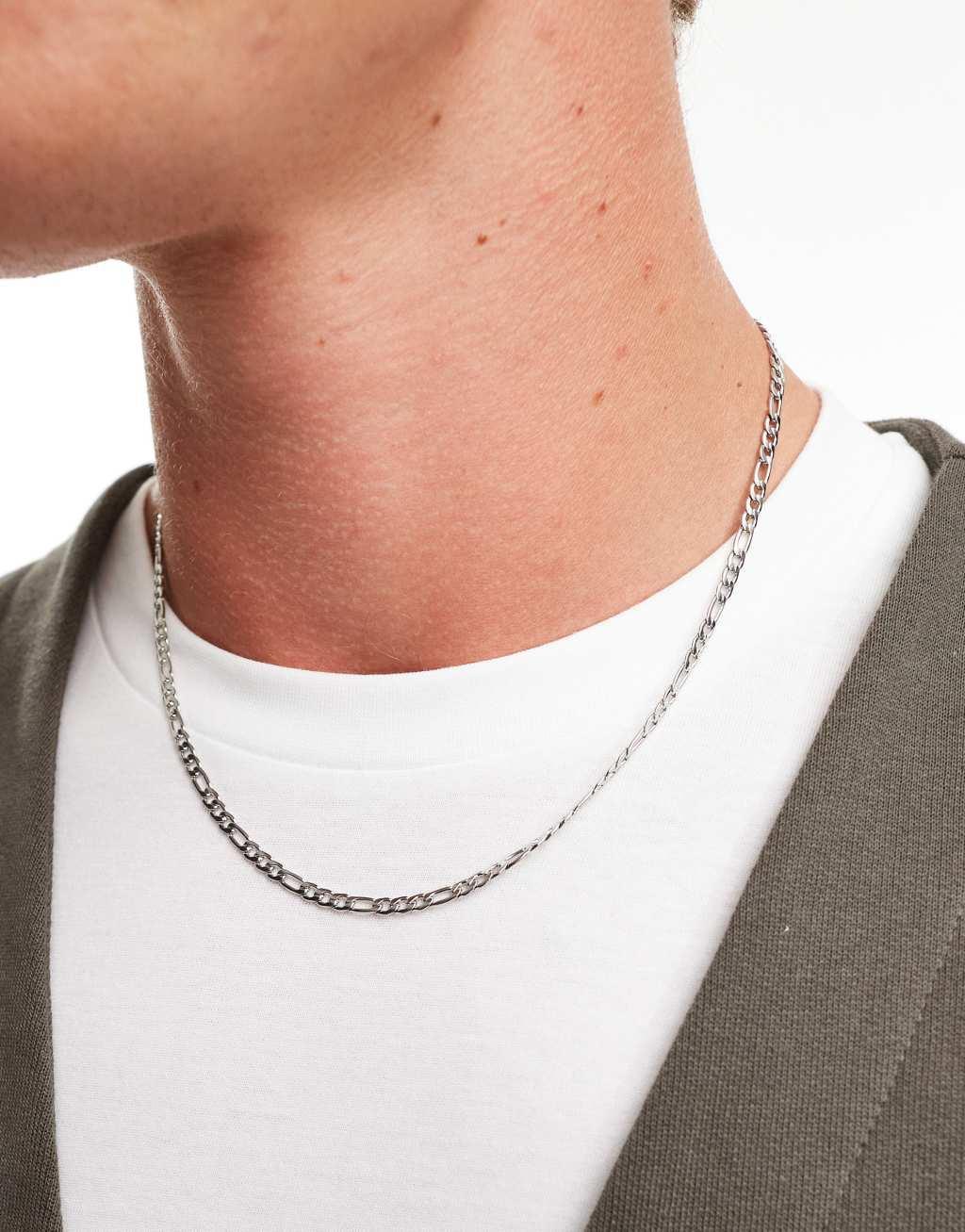 ASOS DESIGN waterproof stainless steel figaro chain necklace in silver tone  Product Image