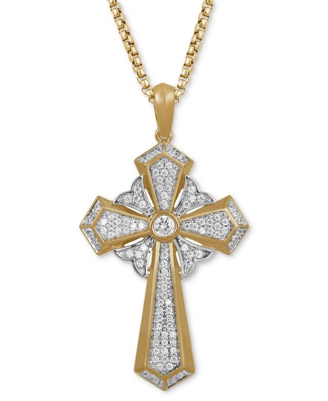 Mens Diamond Cross 22 Pendant Necklace (1/2 ct. t.w.) in Sterling Silver & 18k Gold-Plated Sterling Silver Product Image