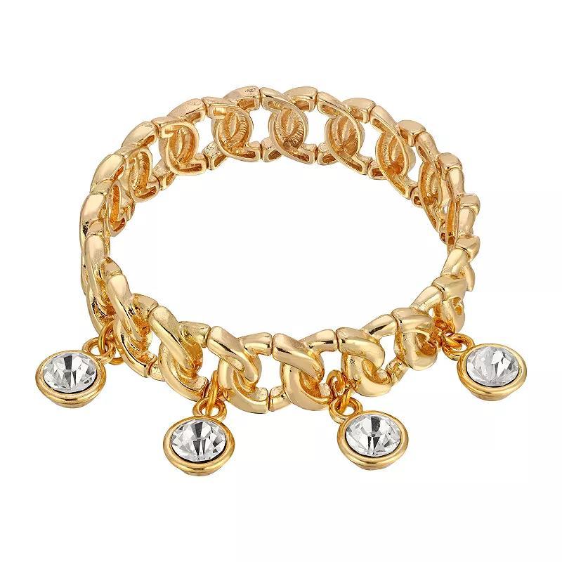 1928 Gold Tone Stretch Crystal Link Bracelet, Womens, White Product Image