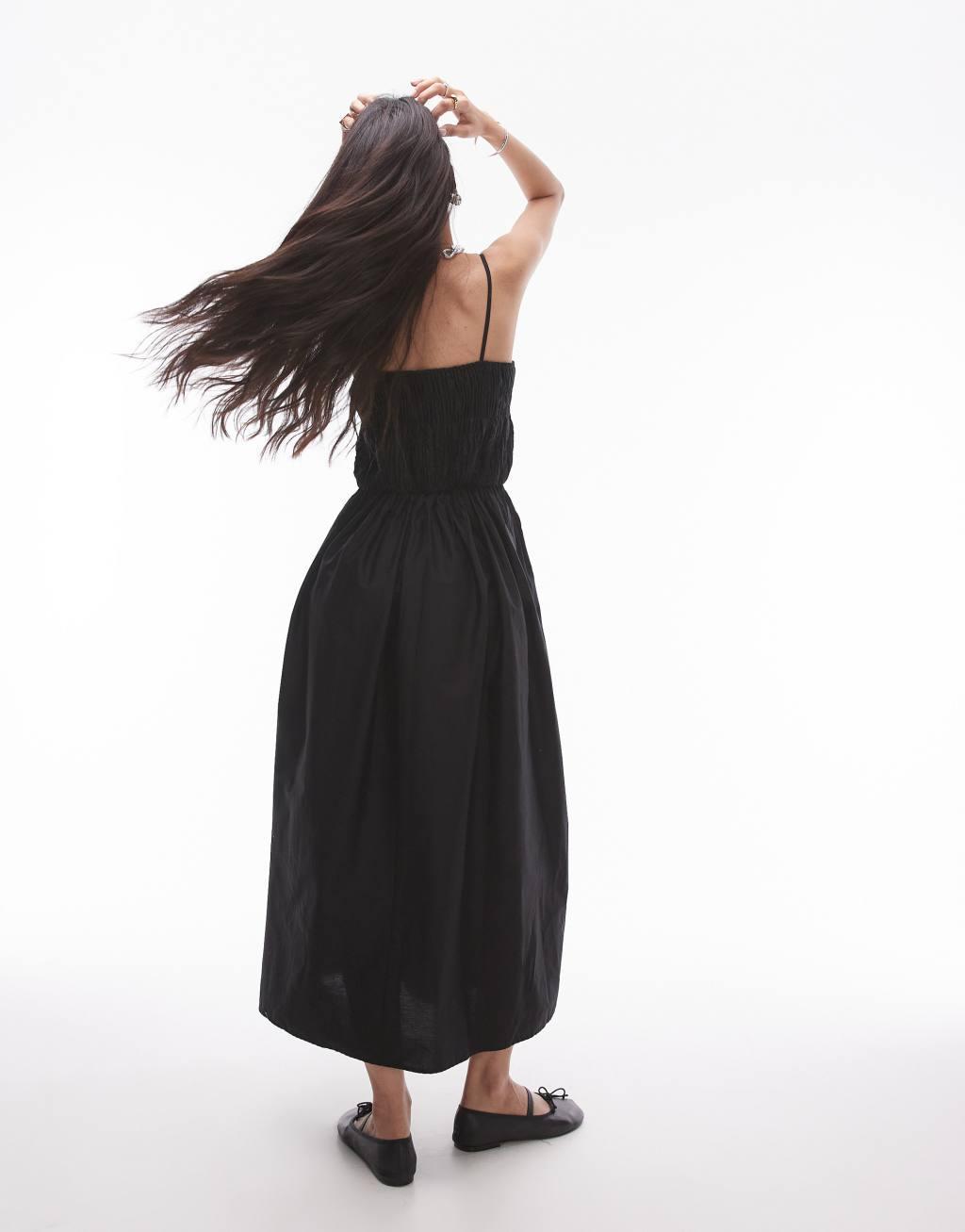 Topshop poplin bandeau maxi dress in black Product Image