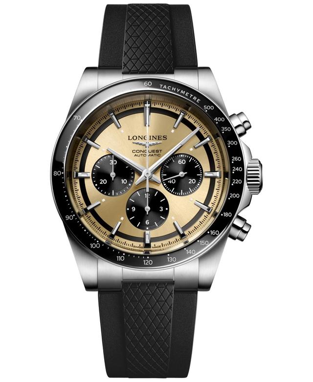 Longines Mens Swiss Automatic Chronograph Conquest Black Rubber Strap Watch 42mm Product Image