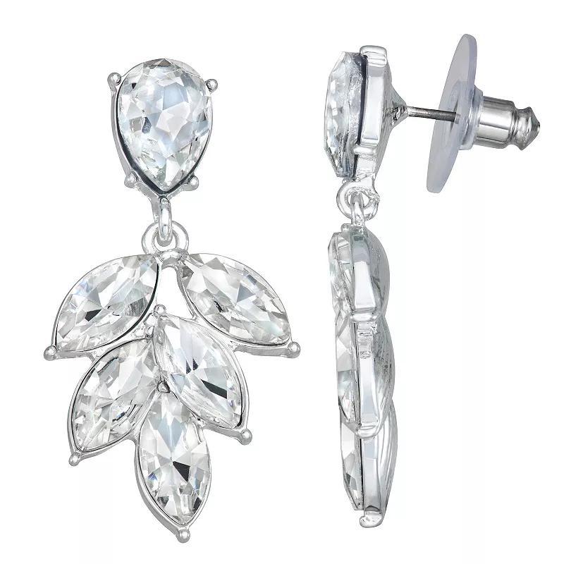 Youre Invited Silver Tone Simulated Crystal Leaf Cluster Drop Earrings, Womens Product Image