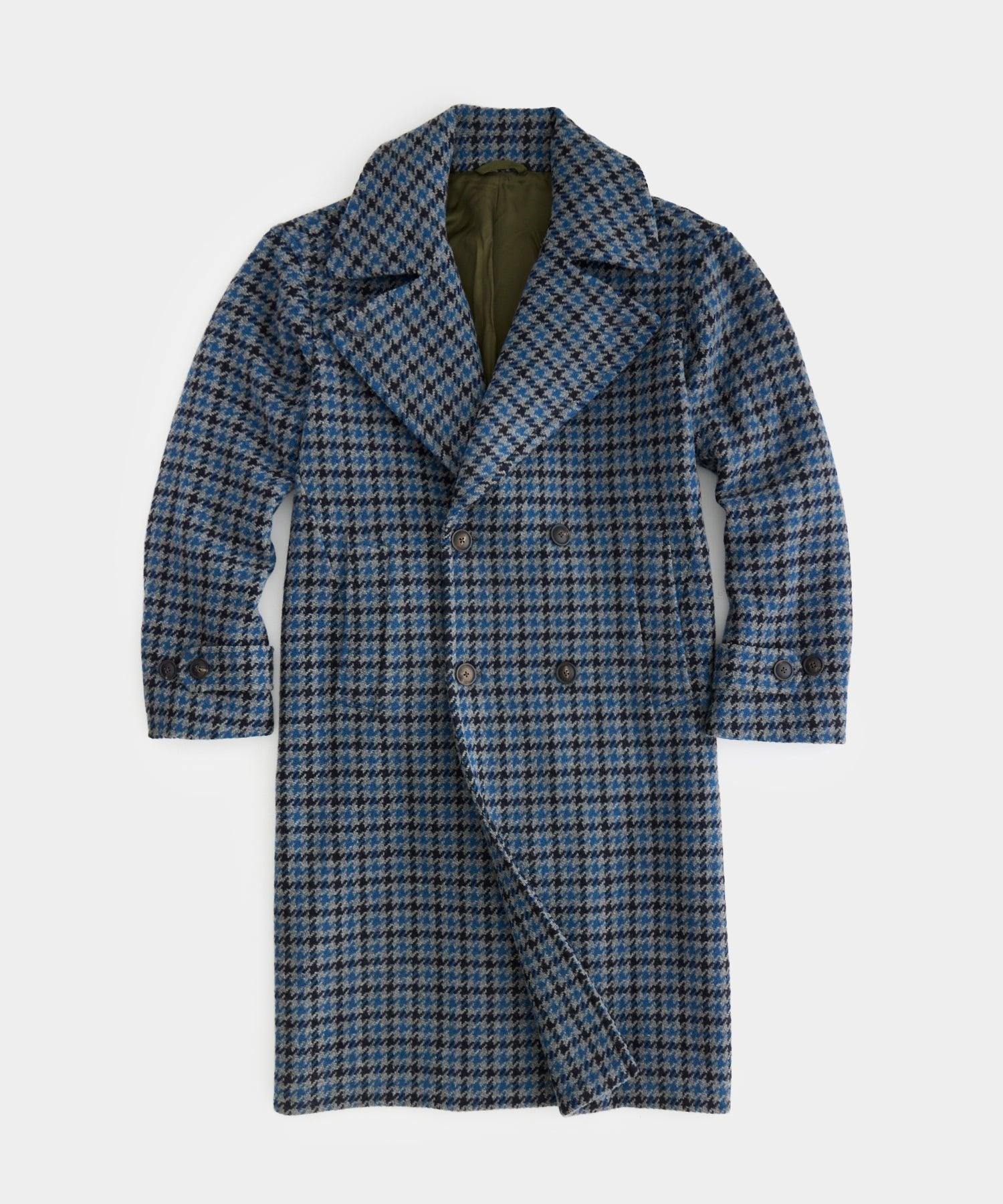 Italian Oversized Double Breasted Topcoat in Blue Houndstooth Product Image