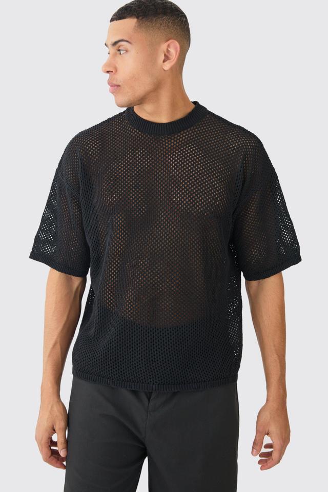 Mens Oversized Open Stitch T-shirt In Black, Black Product Image