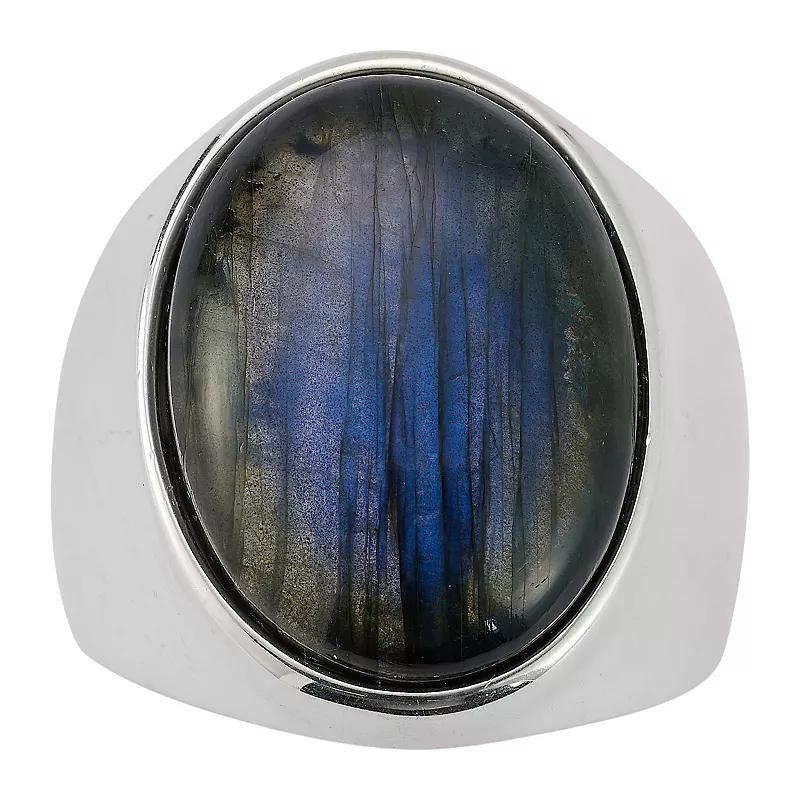 Menster Mens Sterling Silver Labradorite Large Oval Signet Ring Product Image