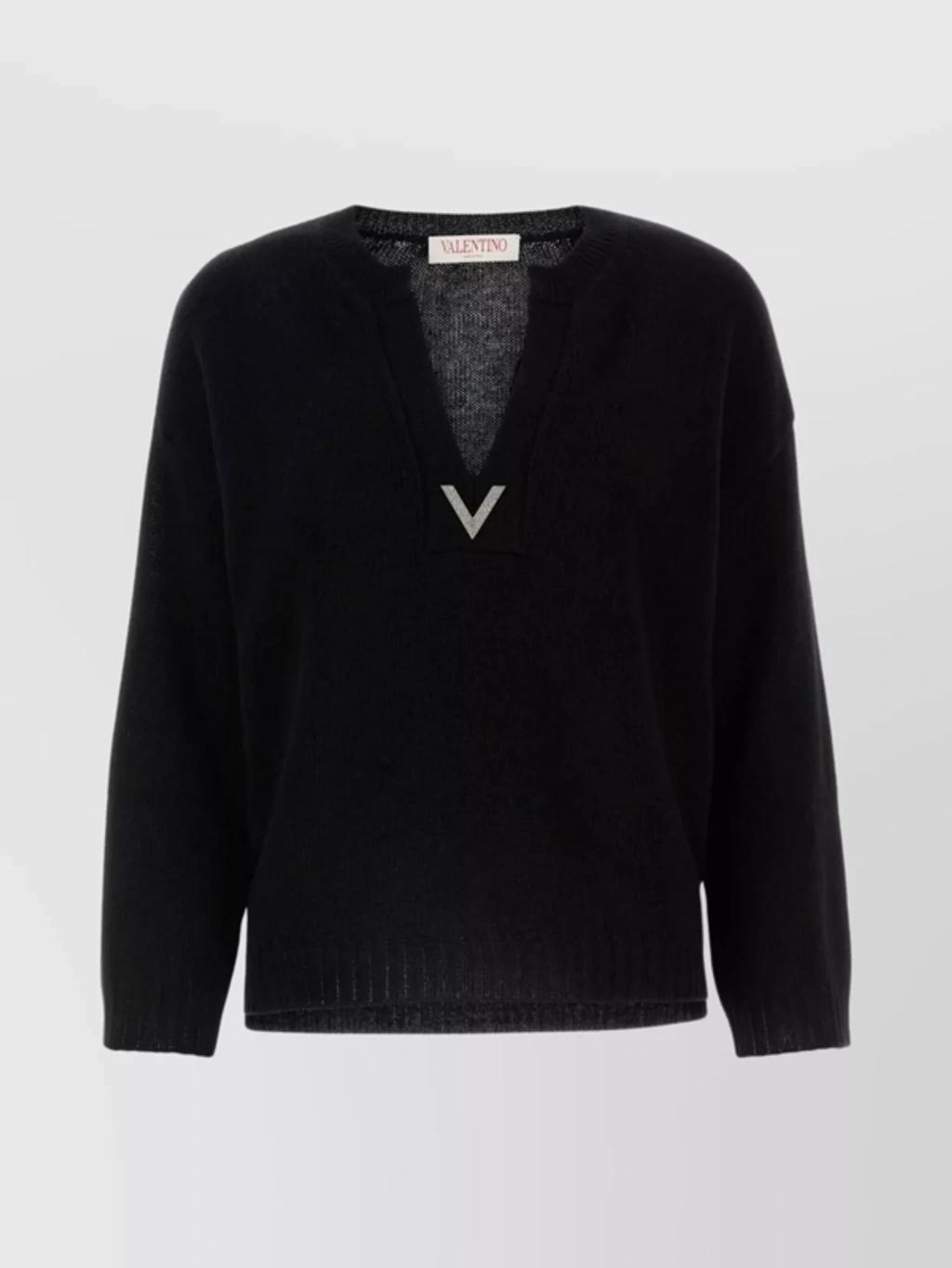 Wool Knit V-neck Sweater In Black product image