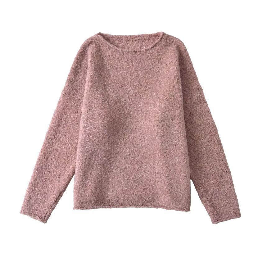 Long-Sleeve Round Neck Plain Sweater Product Image