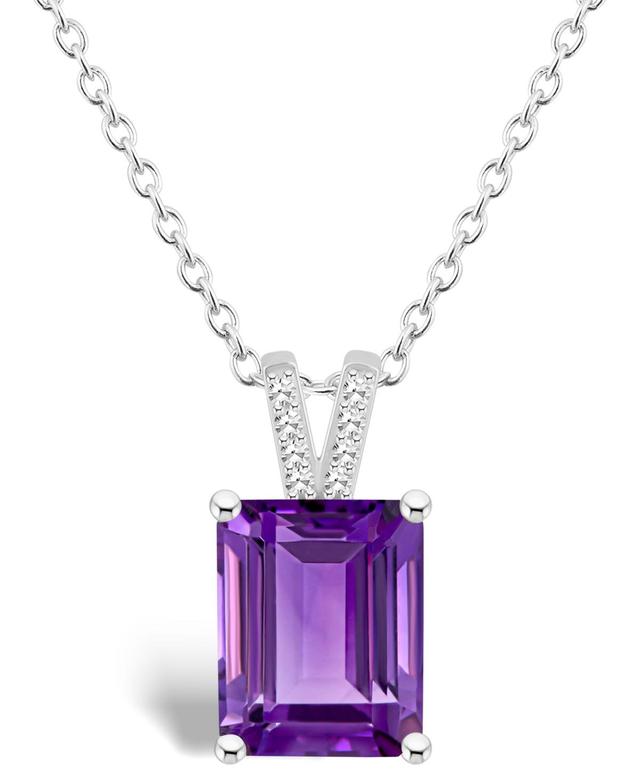 Alyson Layne Sterling Silver 10 mm x 8 mm Emerald Cut Gemstone & Diamond Accent Pendant Necklace, Womens Purple Product Image