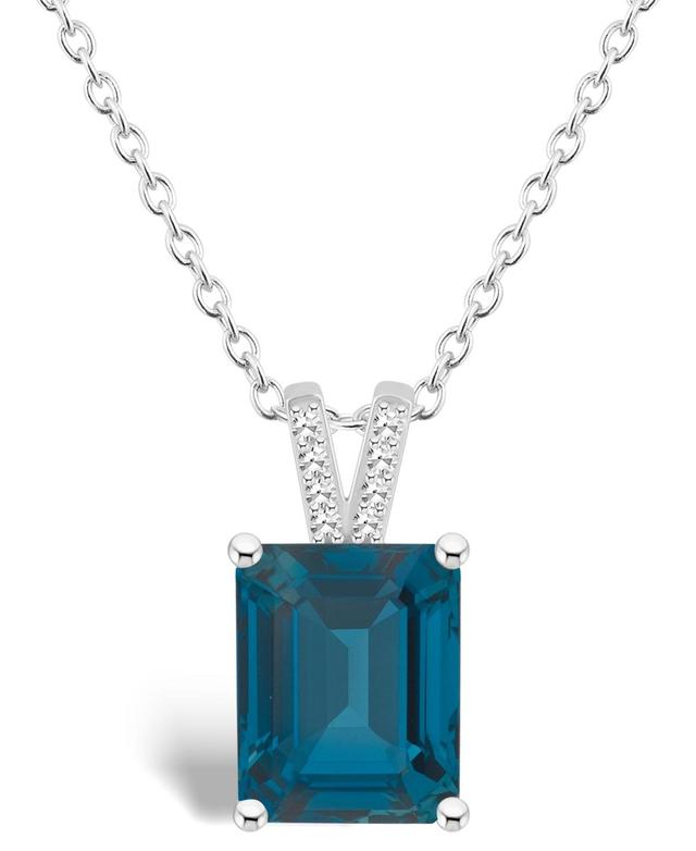 Alyson Layne Sterling Silver 10 mm x 8 mm Emerald Cut Gemstone & Diamond Accent Pendant Necklace, Womens Blue Product Image