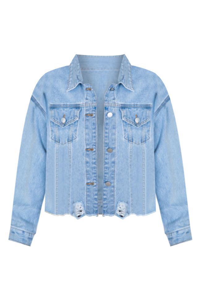 There's Nothing Like Me Light Wash Distressed Hem Denim Jacket FINAL SALE Product Image