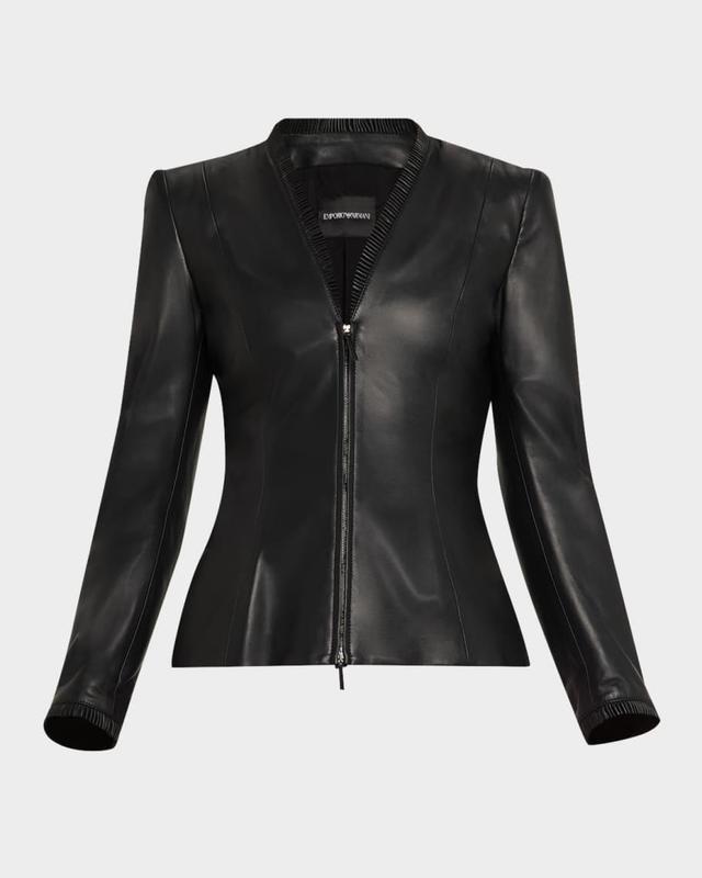 Tailored Zip-Front Nappa Leather Jacket Product Image