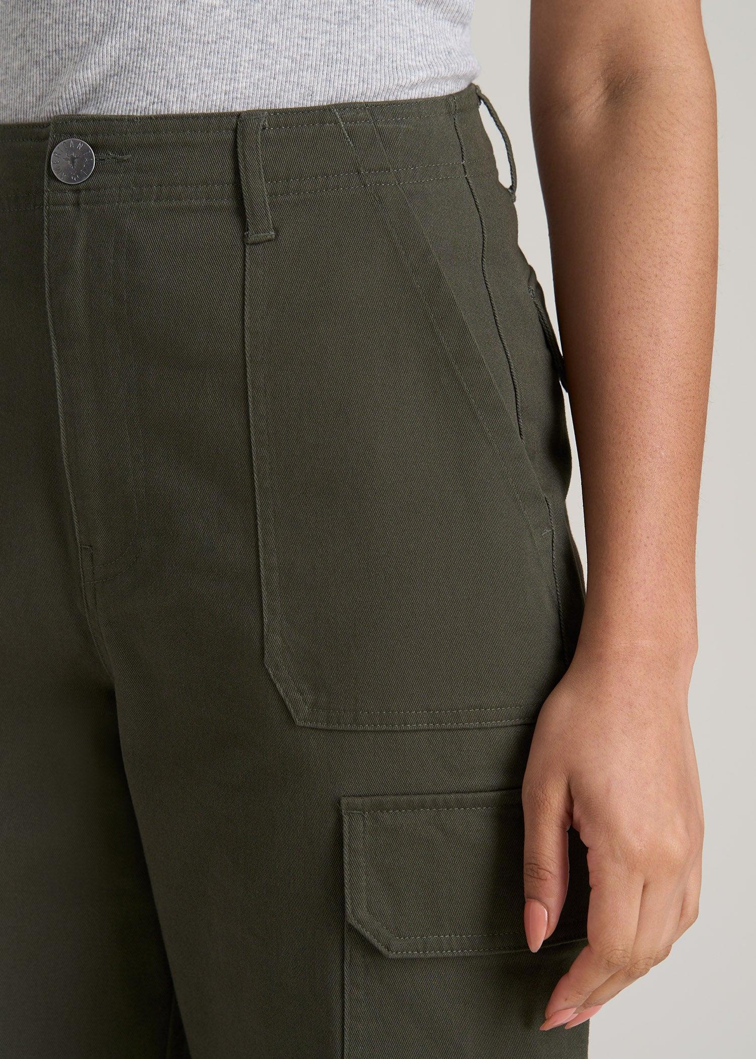 Straight Leg Cargo Chino Pants for Tall Women in Dark Moss Green Product Image