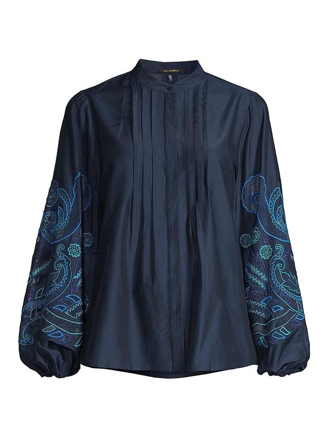 Kobi Halperin Reese Silk Embroidered Sleeve Blouse Product Image