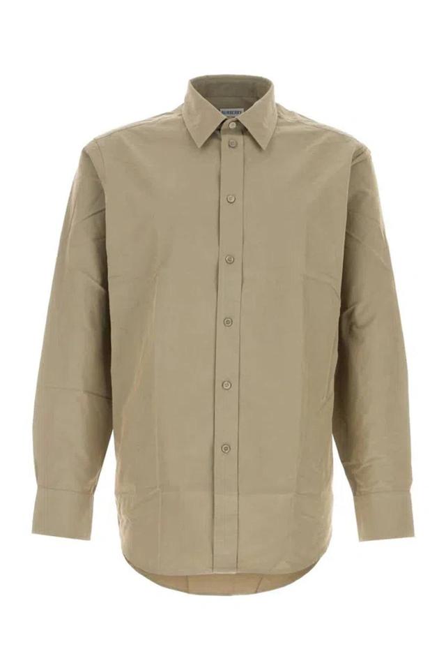 Poplin Shirt With Long Sleeves And Curved Hem In Green Product Image