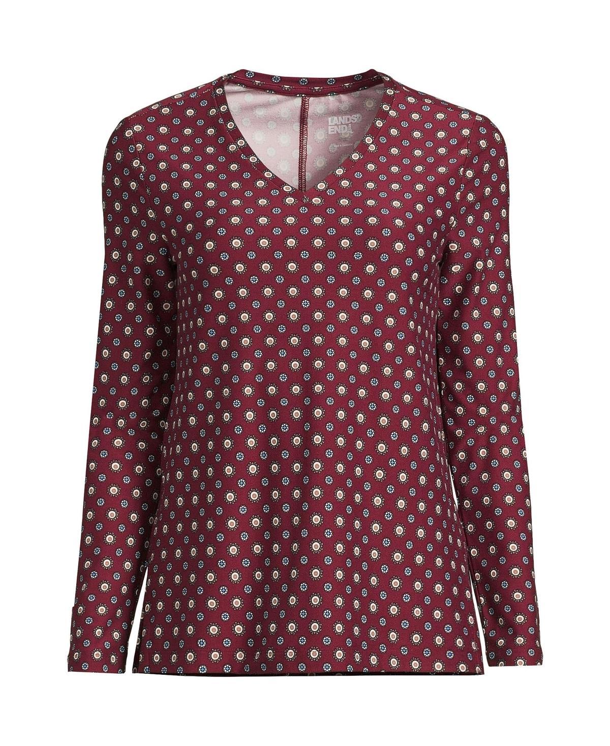 Womens Lands End Long Sleeve Performance V-Neck Top Red Product Image