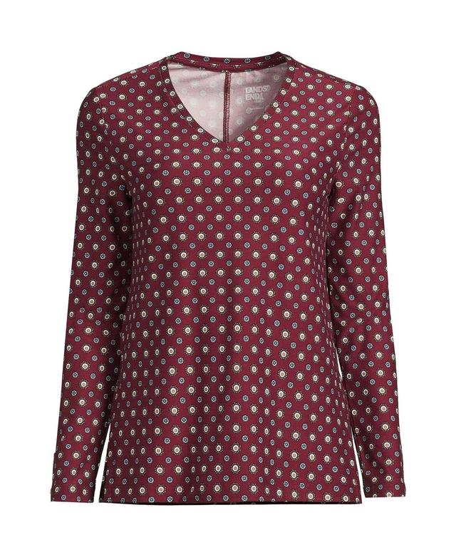 Petite Lands End Long Sleeve Performance V-Neck Top, Womens Red Geo Product Image