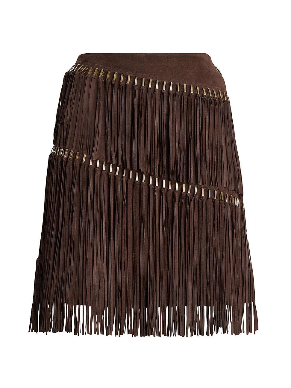 Womens Brielle Fringe-Trim Lamb-Suede Skirt Product Image