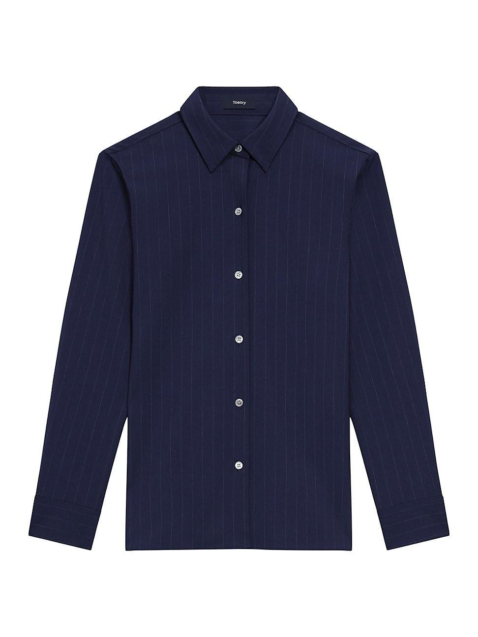 Womens Pinstripe Button-Front Shirt Product Image