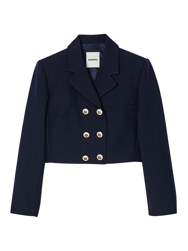 sandro Ales Double-Breasted Wool Blend Crop Blazer Product Image