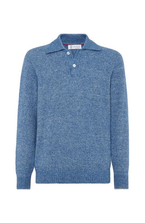 BRUNELLO CUCINELLI Alpeca-blend Flecked Polo Sweater In Azure Product Image