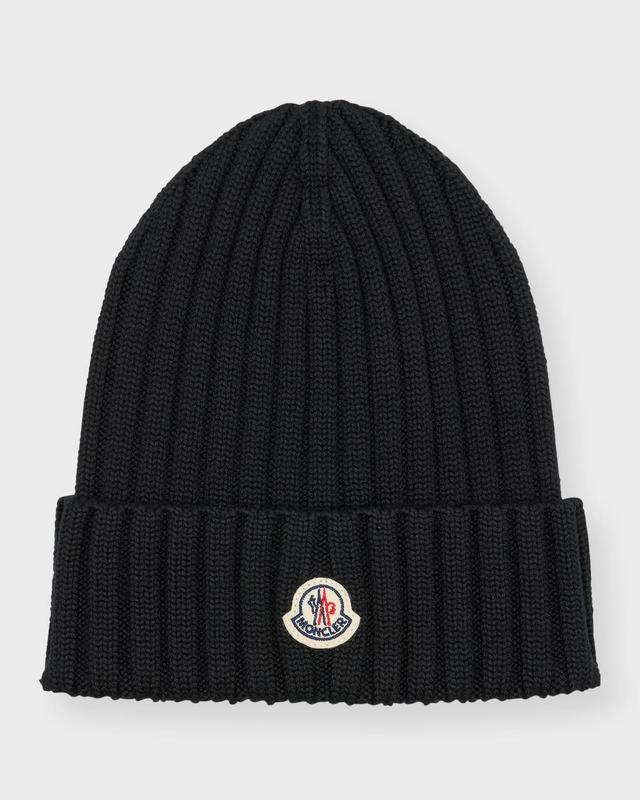 Moncler Logo Patch Cuff Virgin Wool Rib Beanie Product Image