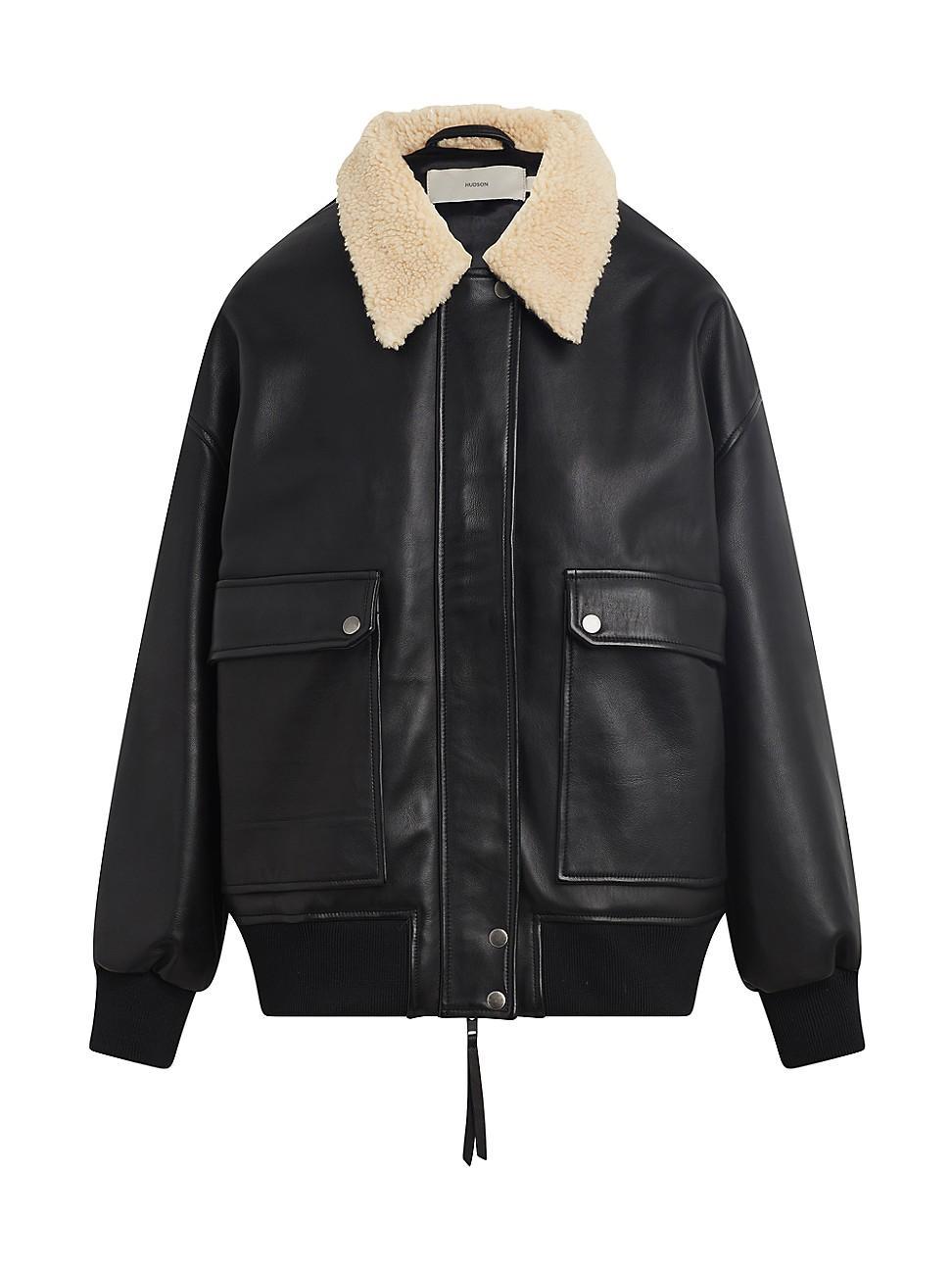 Womens Oversized Leather Bomber Jacket Product Image