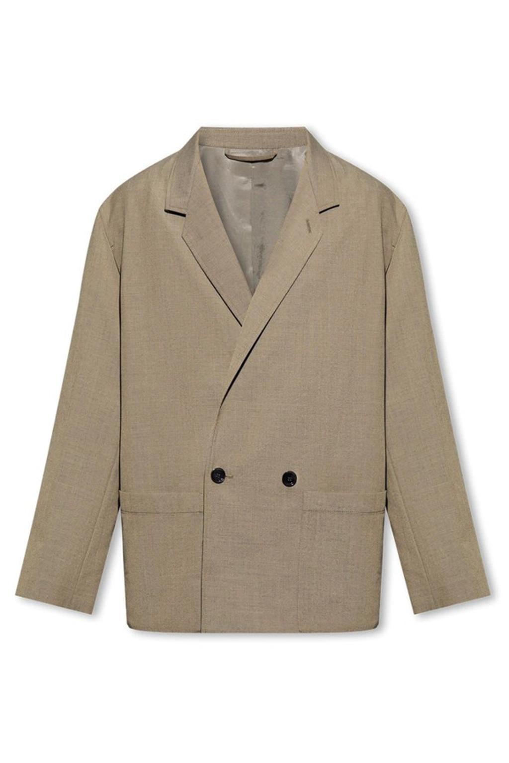 Double-breasted Mélange Twill Blazer In Beige product image