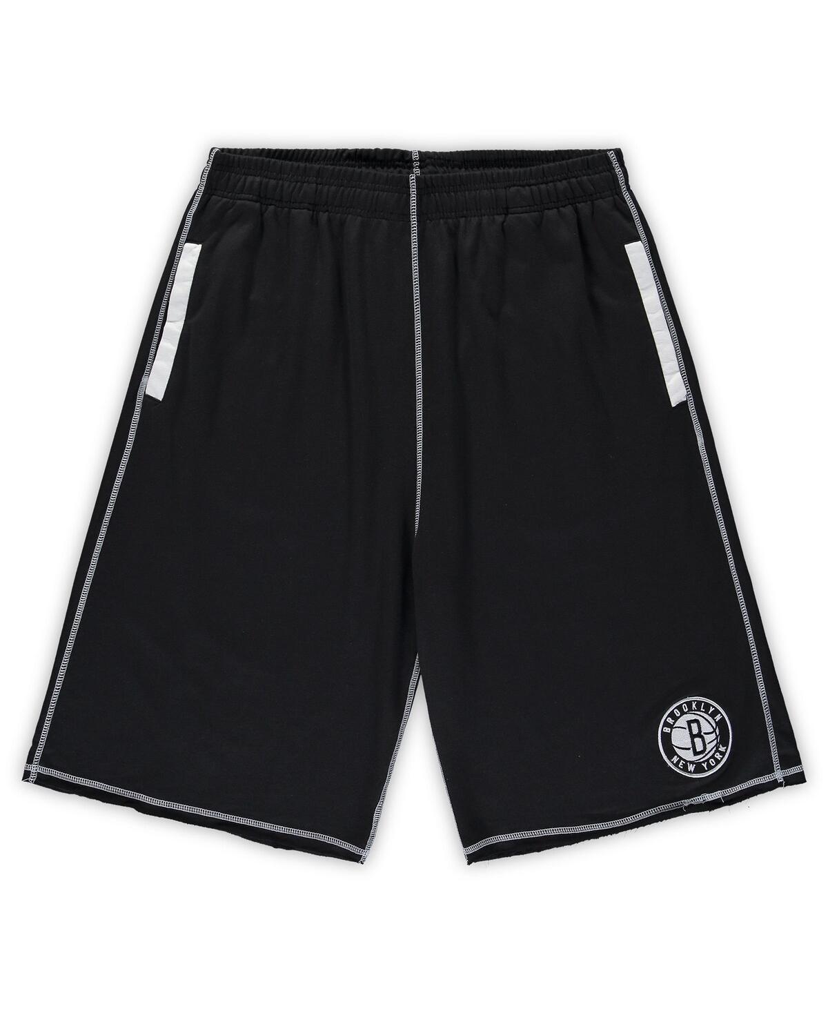 Mens Black/White Brooklyn Nets Big & Tall Contrast Stitch Knit Shorts Product Image