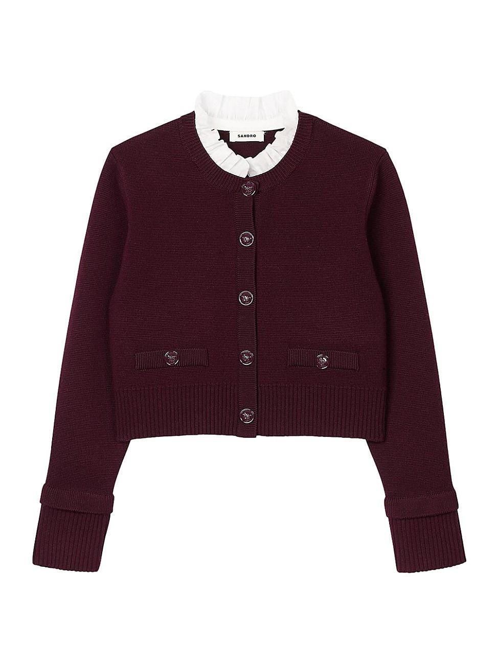 Womens Knit Cardigan with Ruffled Collar product image