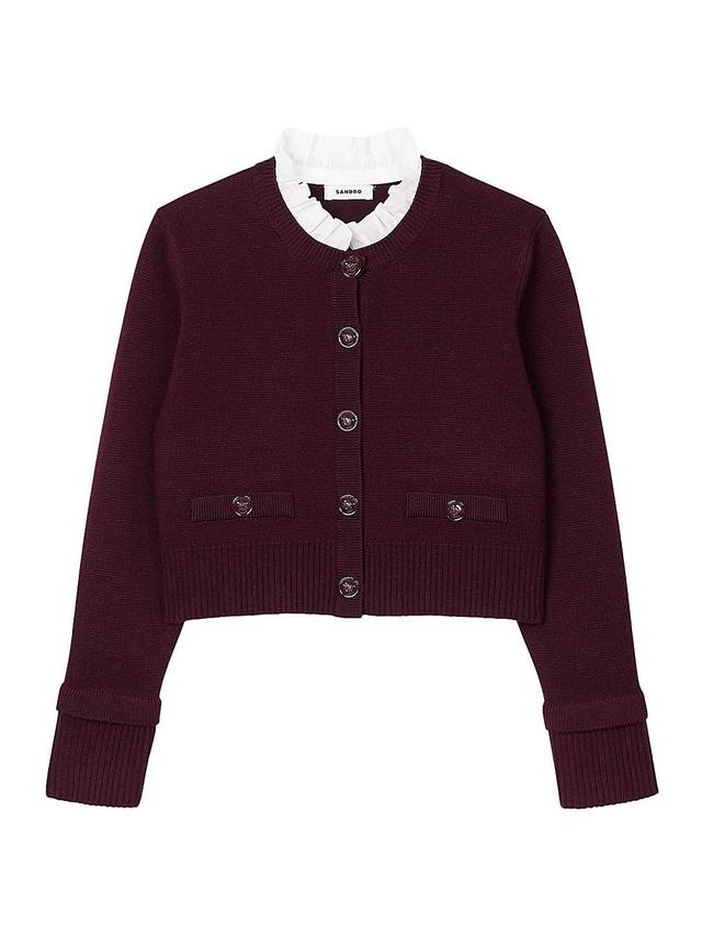 Womens Knit Cardigan with Ruffled Collar Product Image