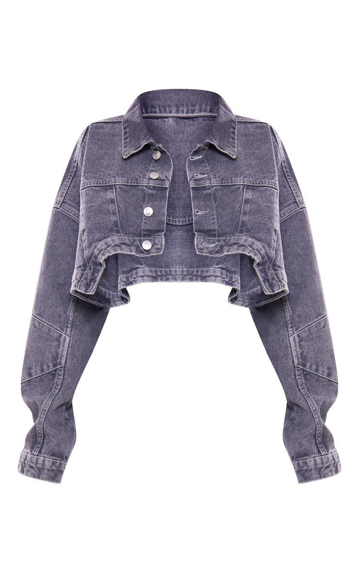 Grey Washed Curved Hem Denim Jacket Product Image