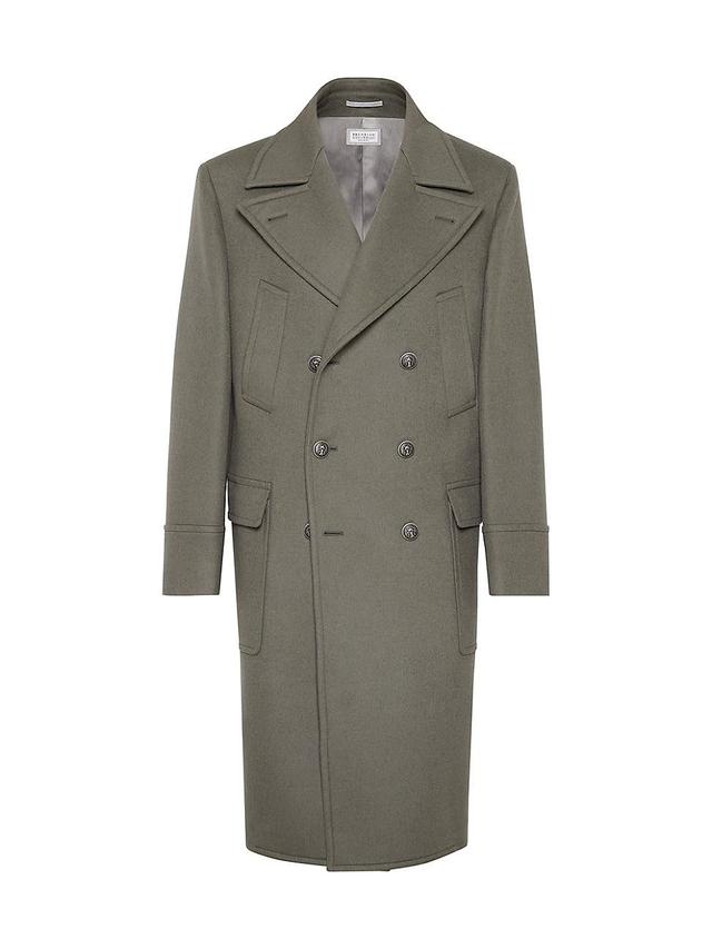 BRUNELLO CUCINELLI Beaver Cloth Wool Pea Coat In Military Product Image