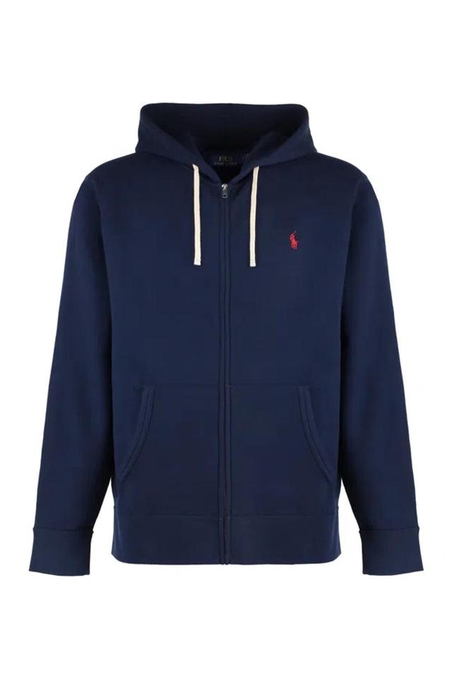 Logo Embroidered Zipped Hoodie In Blue Product Image