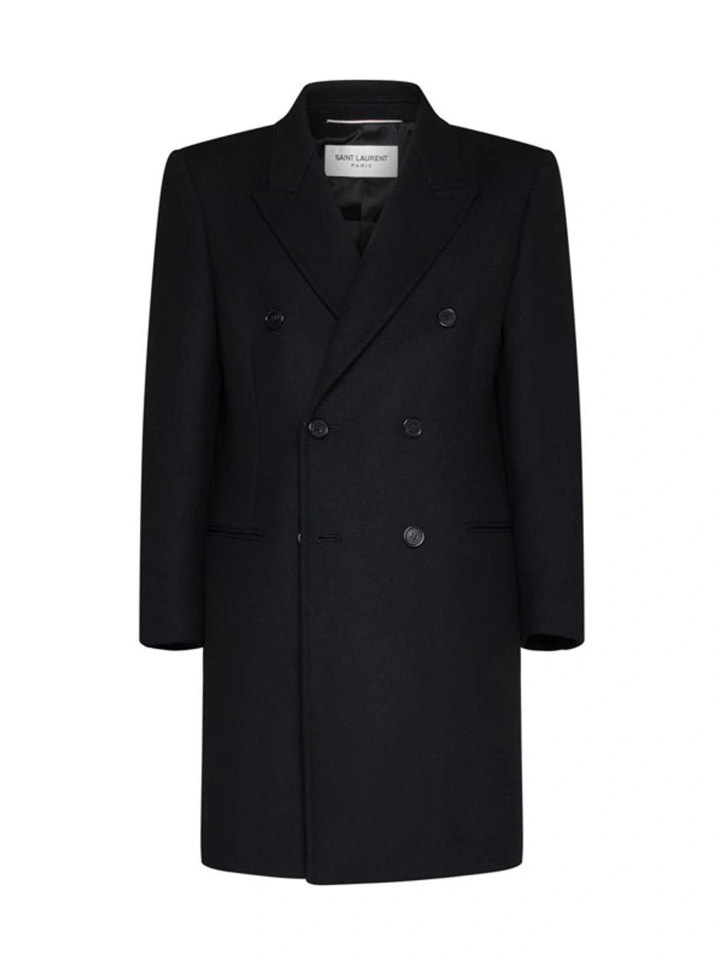 Double-breasted Wool Coat In Black Product Image