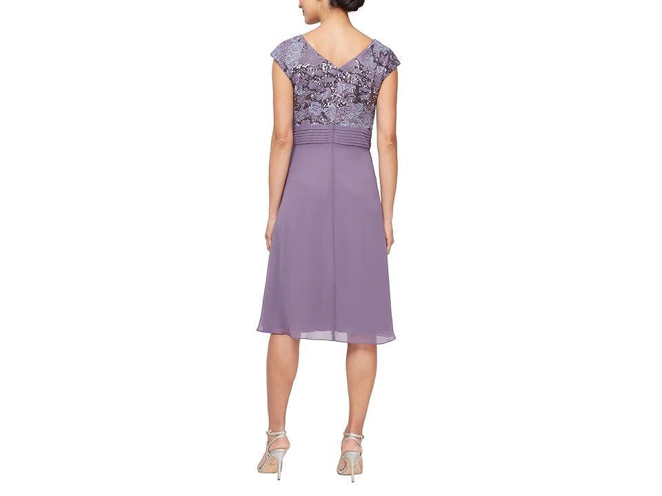 Alex Evenings Short Embroiderd with Pleated Waist (Icy Orchid) Women's Dress Product Image