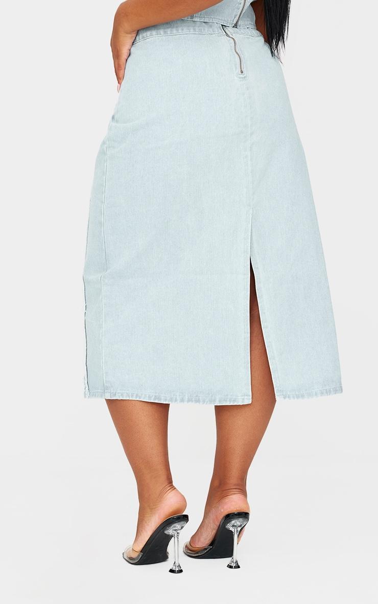 Plus Light Blue Frayed Seams Detail Denim Midaxi Skirt Product Image