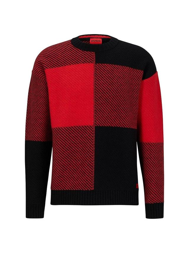 Mens Relaxed-Fit Sweater With Jacquard-Woven Vichy Check Product Image