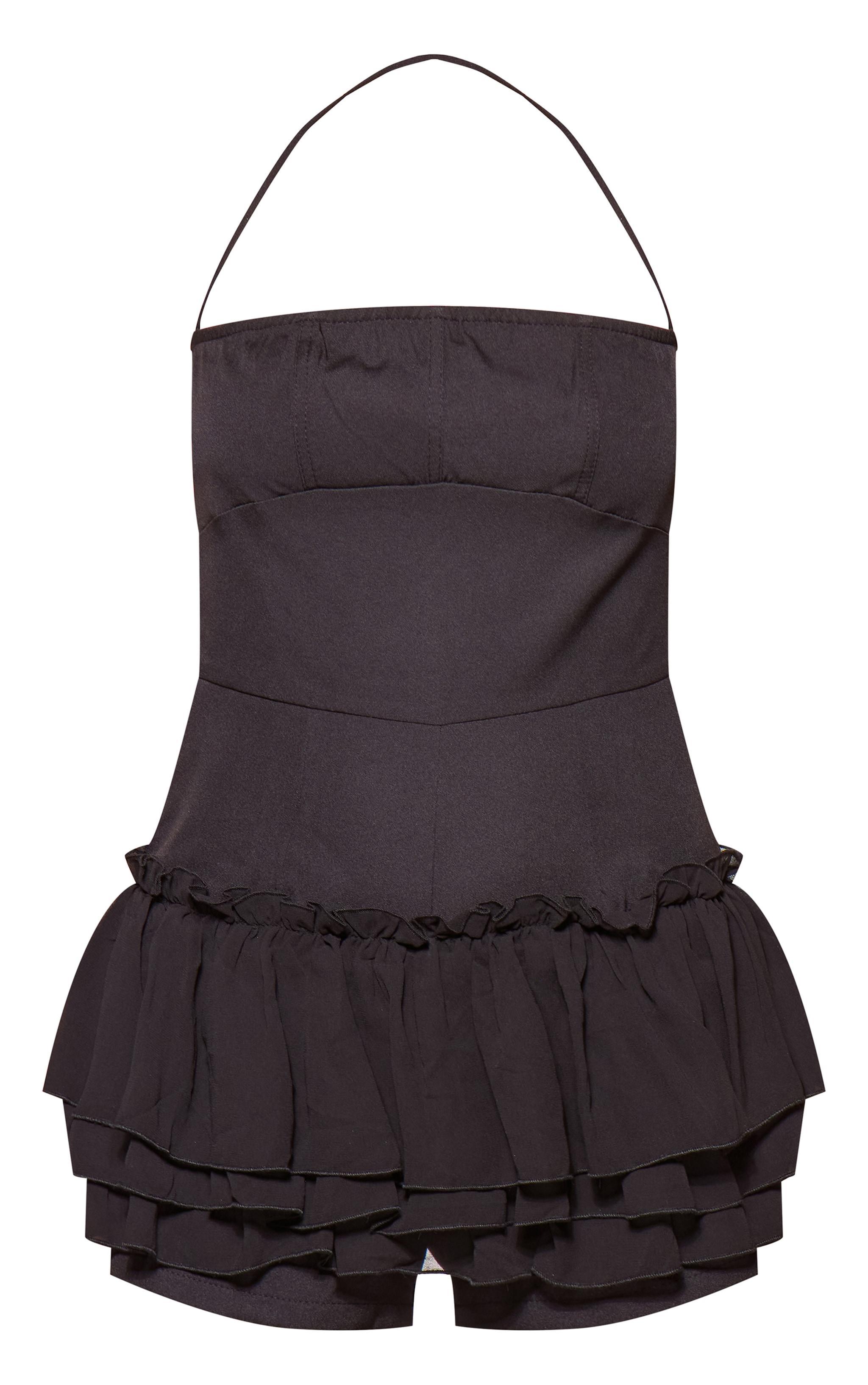 Black Detailed Frill Hem Skort Romper Product Image