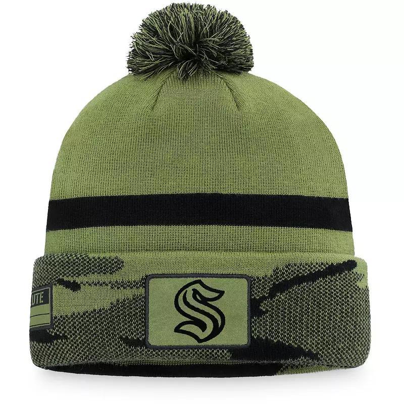 Mens Fanatics Camo Seattle Kraken Military-Inspired Appreciation Cuffed Knit Hat with Pom Product Image