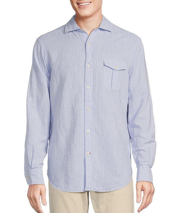 Cremieux Blue Label Camargue Collection Seersucker Rolled Long Sleeve Linen Cotton Woven Shirt Product Image