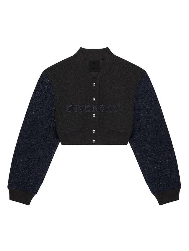 Womens Cropped Varsity Jacket in Wool & Denim Product Image