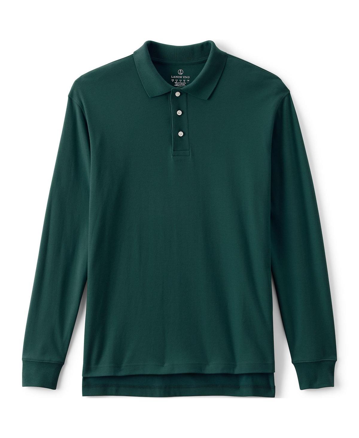 Lands End School Uniform Mens Long Sleeve Interlock Polo Shirt Product Image