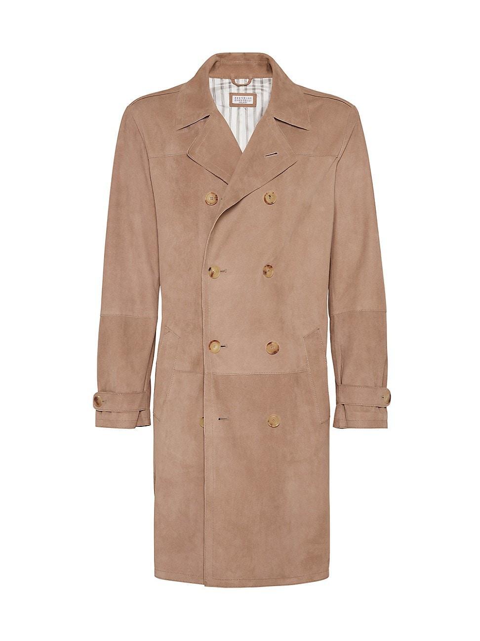 Mens Suede Double-Breasted Trench Coat Product Image