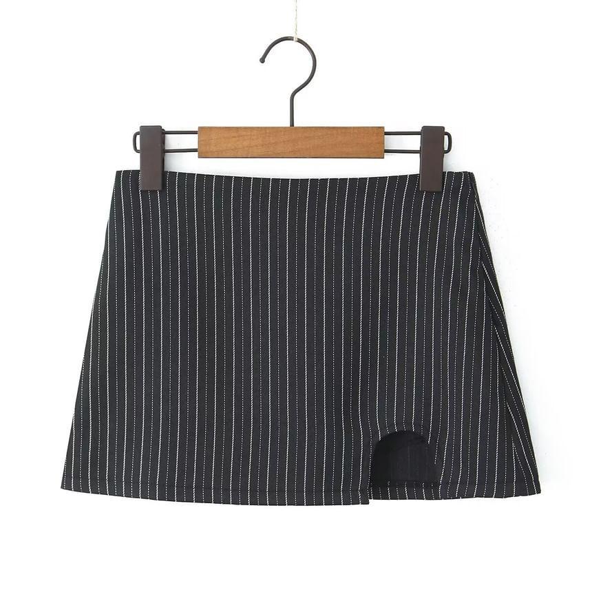 High Waist Striped Slit Mini Pencil Skirt Product Image