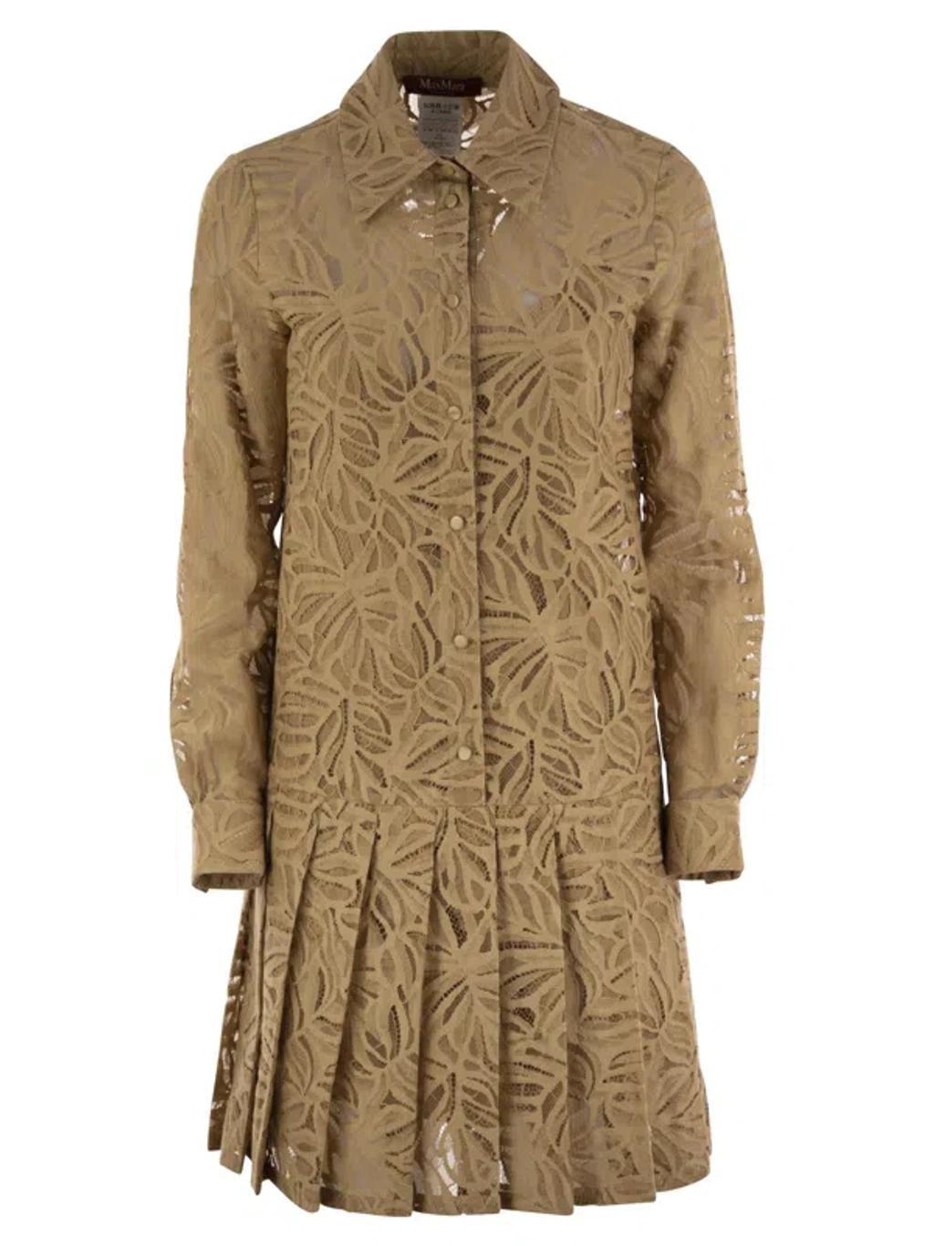 MAX MARA Studio Flared Lace Shirt Dress In Camel Product Image