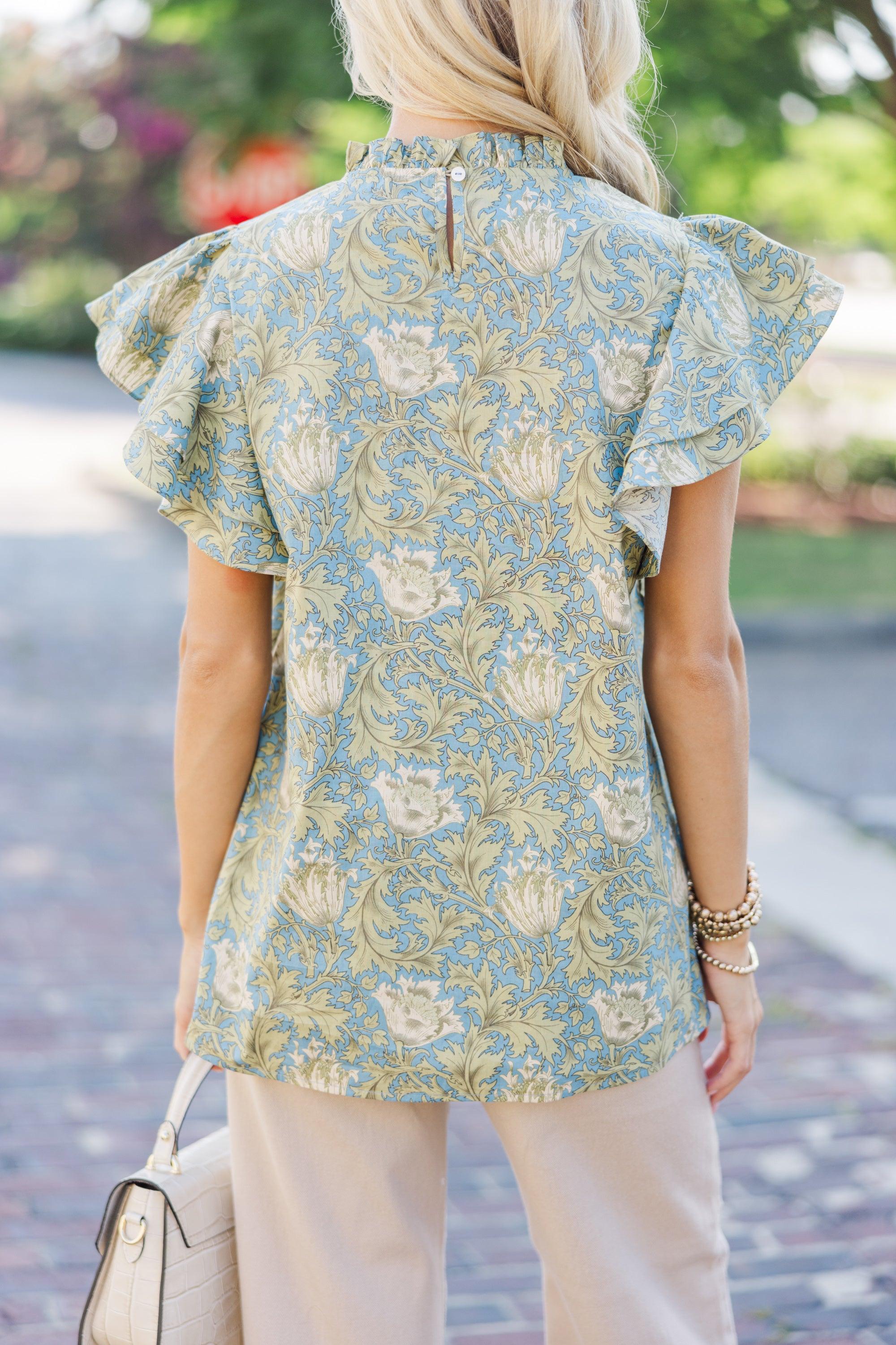 All Heart Light Blue Floral Blouse Female Product Image