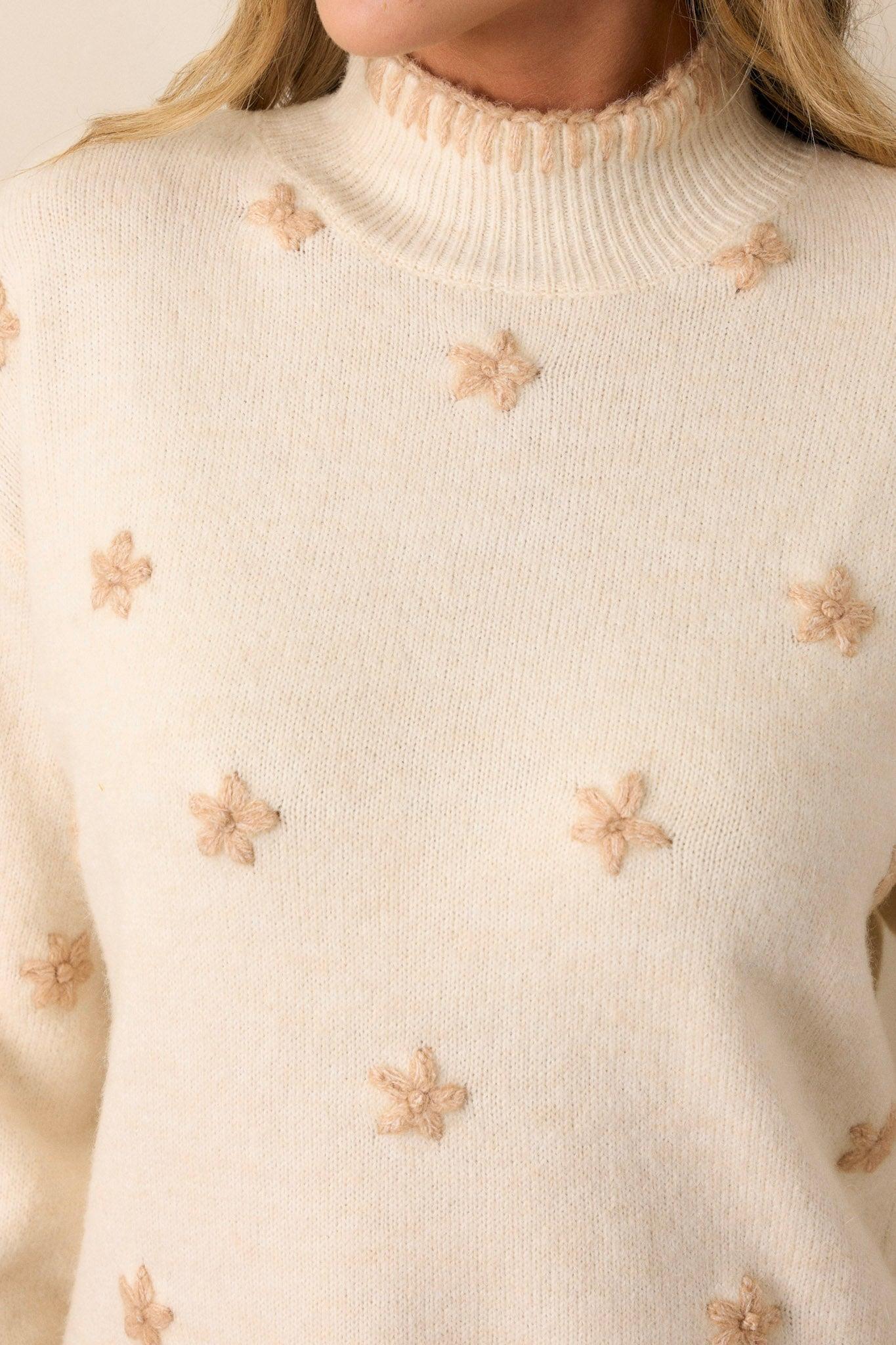 In Your Eyes Ivory Floral Embroidered Mock Neck Sweater Product Image