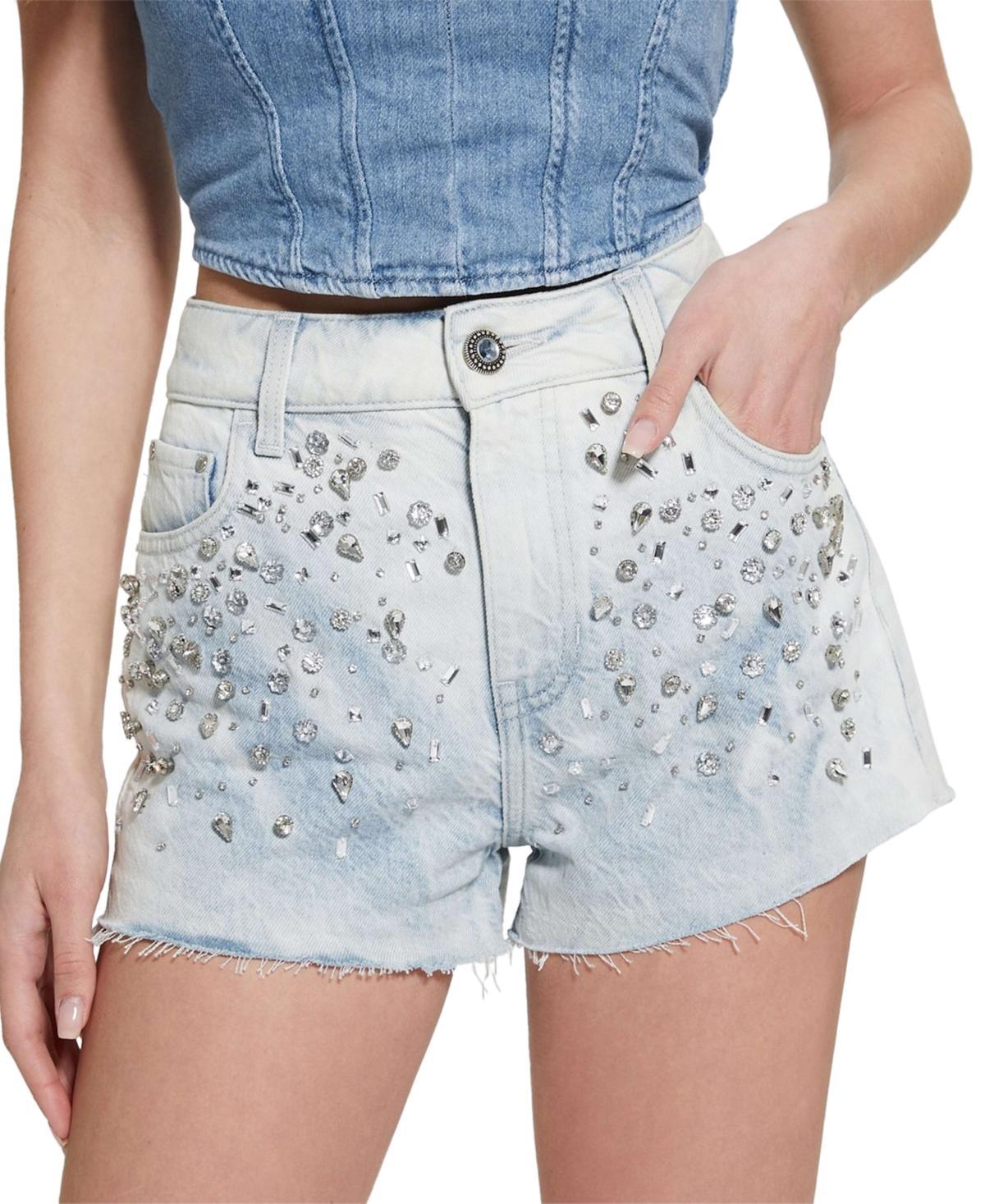 Guess Womens Embellished Mom Denim Shorts Product Image